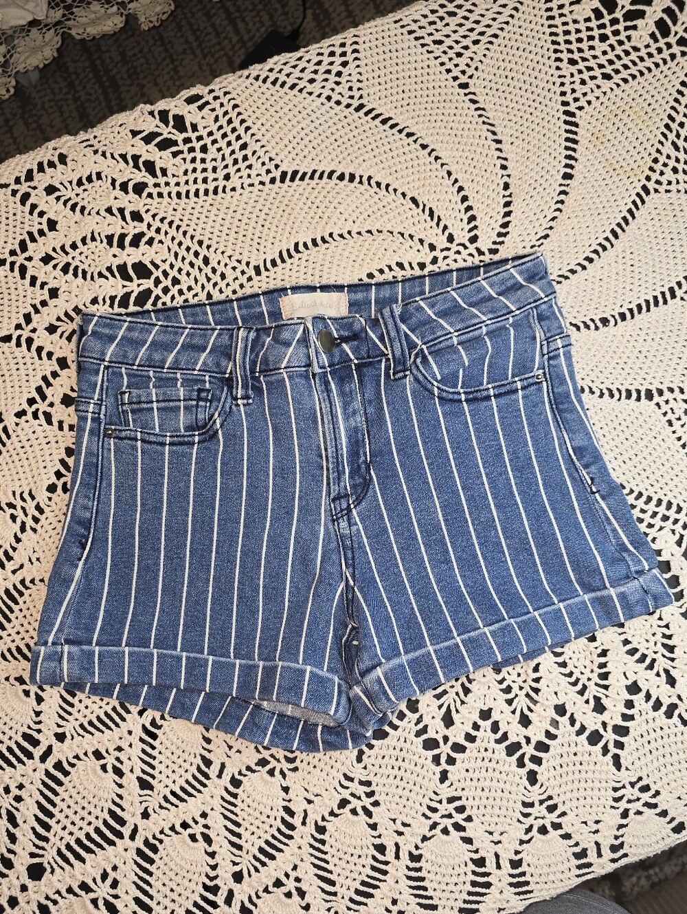 Altar"d State Striped Denim Jean Cuffed Shorts, Size 3
